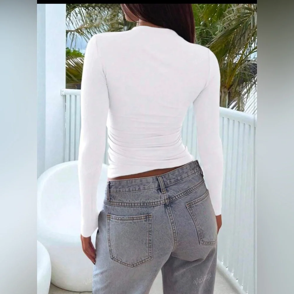 Ladies' Summer Knitted Square Neck Waist Cinching Sexy Y2K Base T-Shirt - Picture 2 of 4